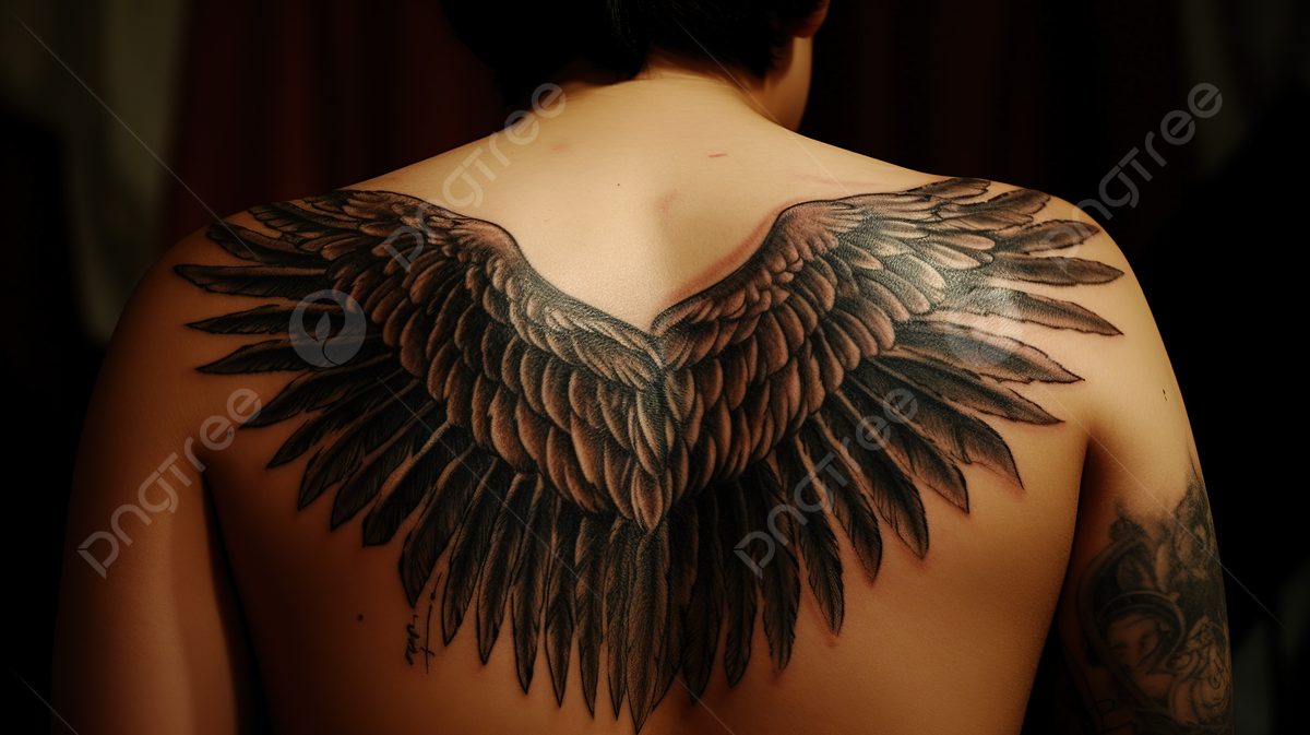 mens wing tattoo for the back 0016