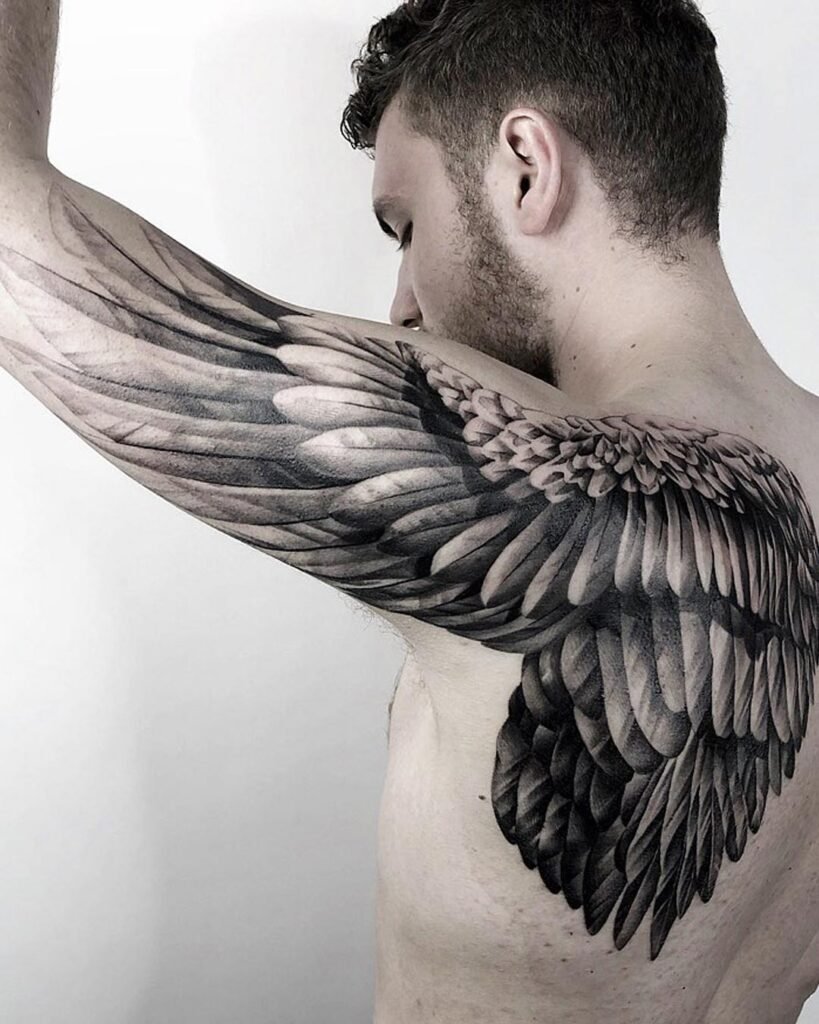 mens wing tattoo for the back 0044