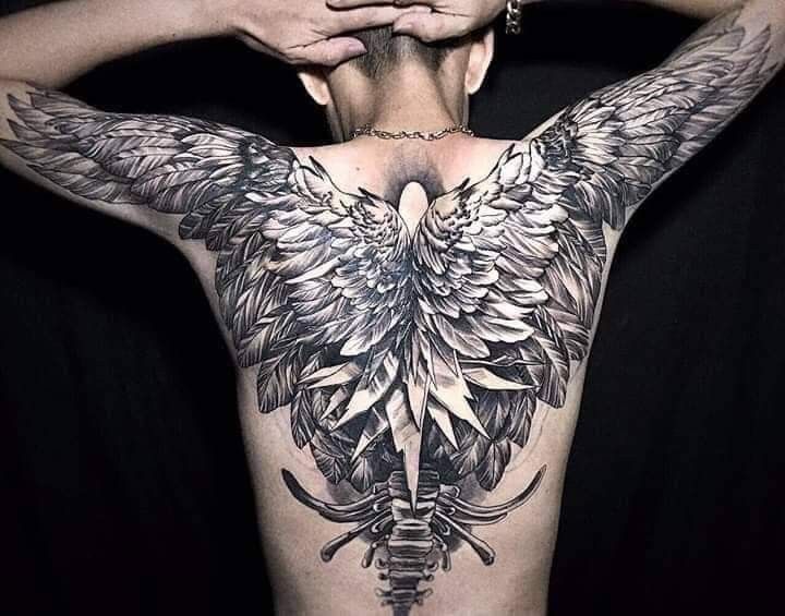 mens wing tattoo for the back 0089