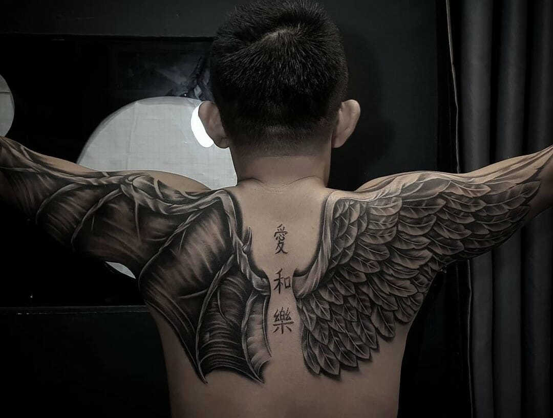 mens wing tattoo for the back 0098