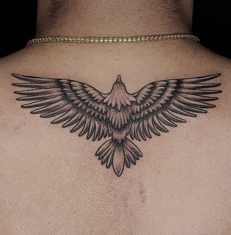 minimalist back eagle tattoos for men