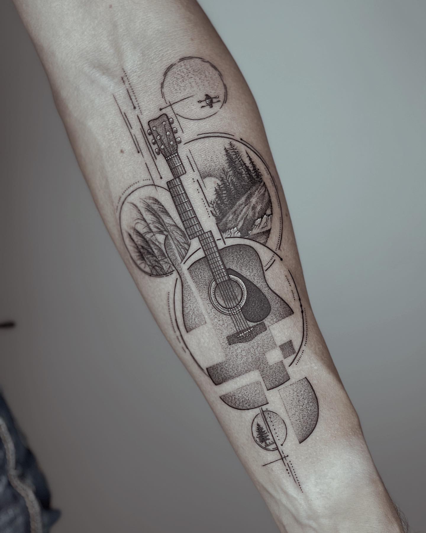 minimalist guitar tattoos for men