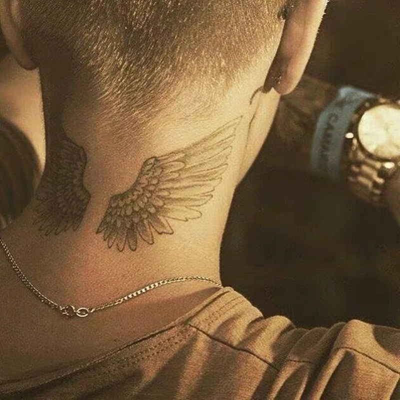 modern neck tattoos for men wings concepts.