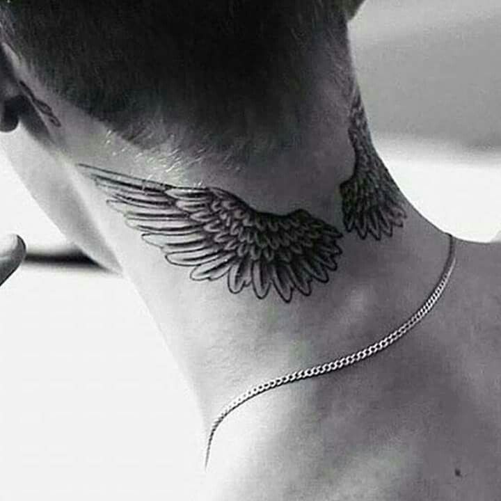 neck tattoos for men wings designs