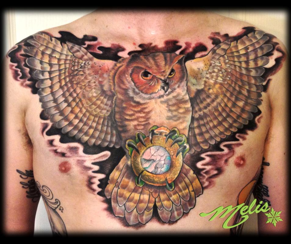 owl chest tattoos for men designs