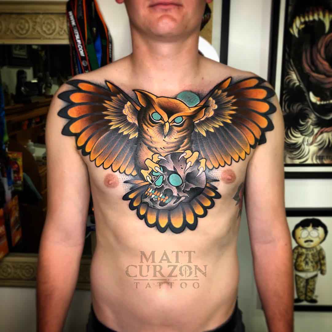 owl chest tattoos for men inspiration