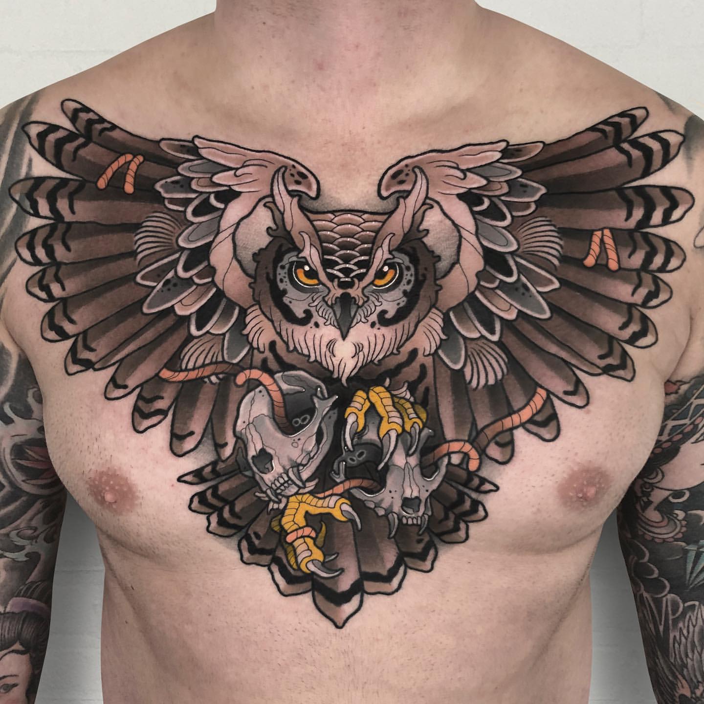 owl chest tattoos for men symbolism