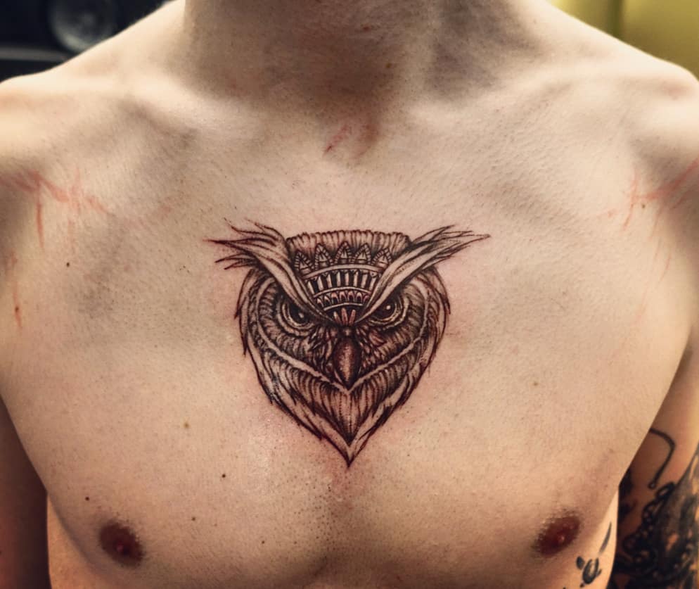 owl chest tattoos for men 0011