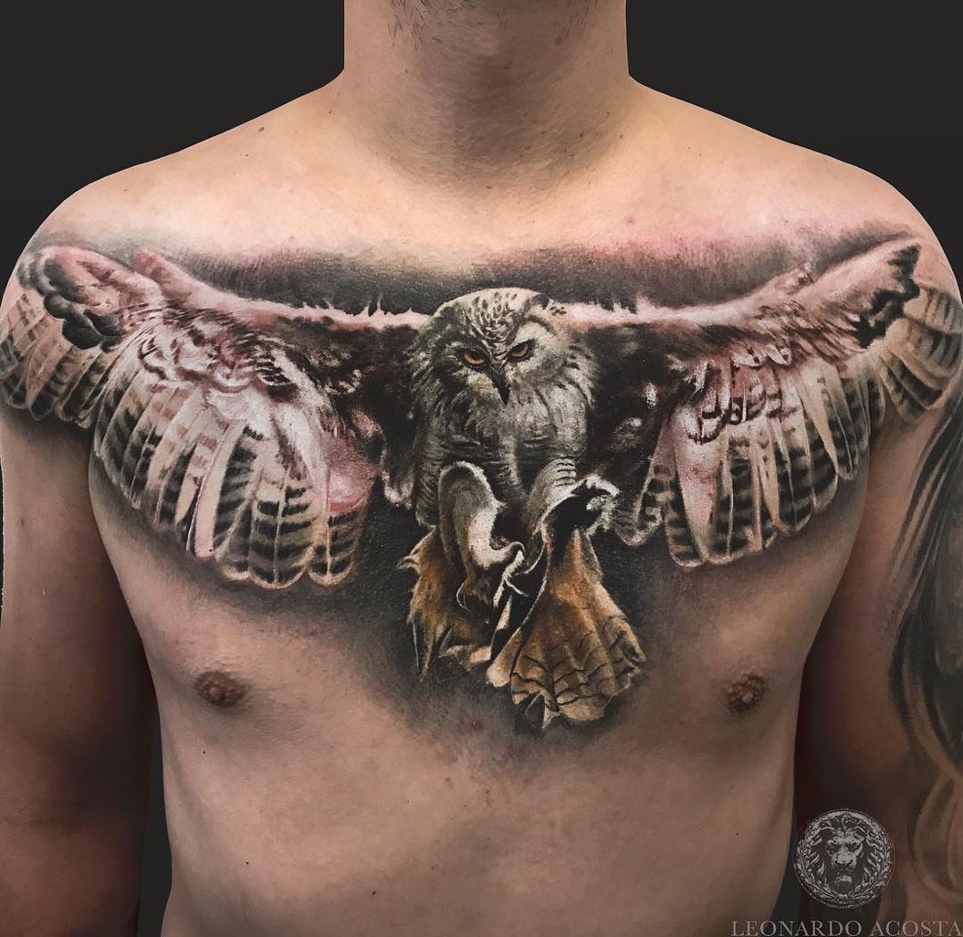 owl chest tattoos for men 0014