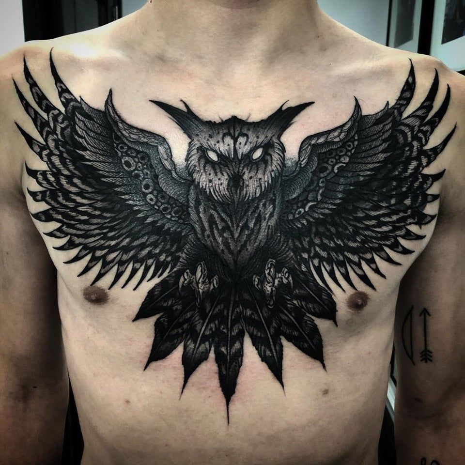 owl chest tattoos for men 0015