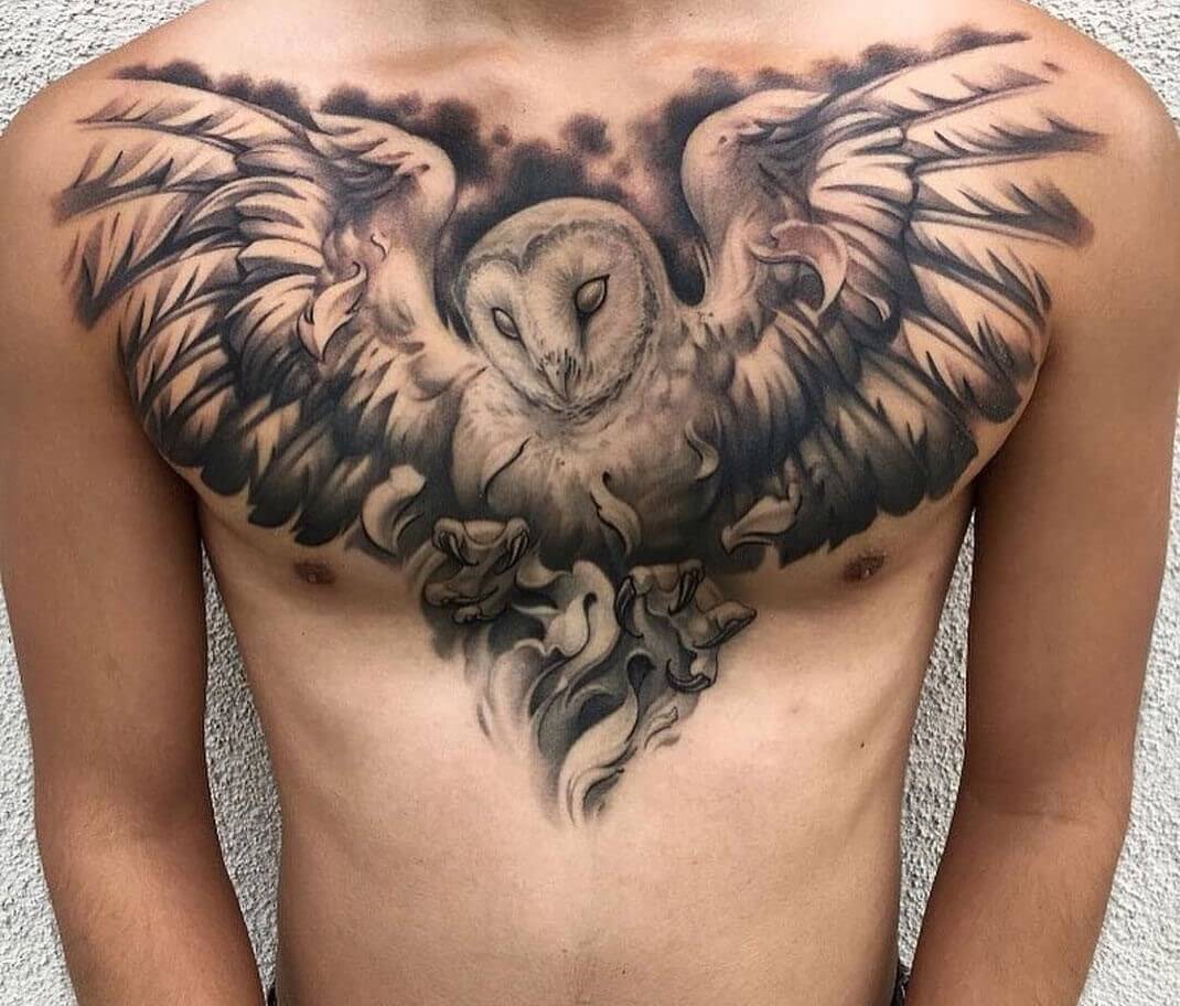 owl chest tattoos for men 0019