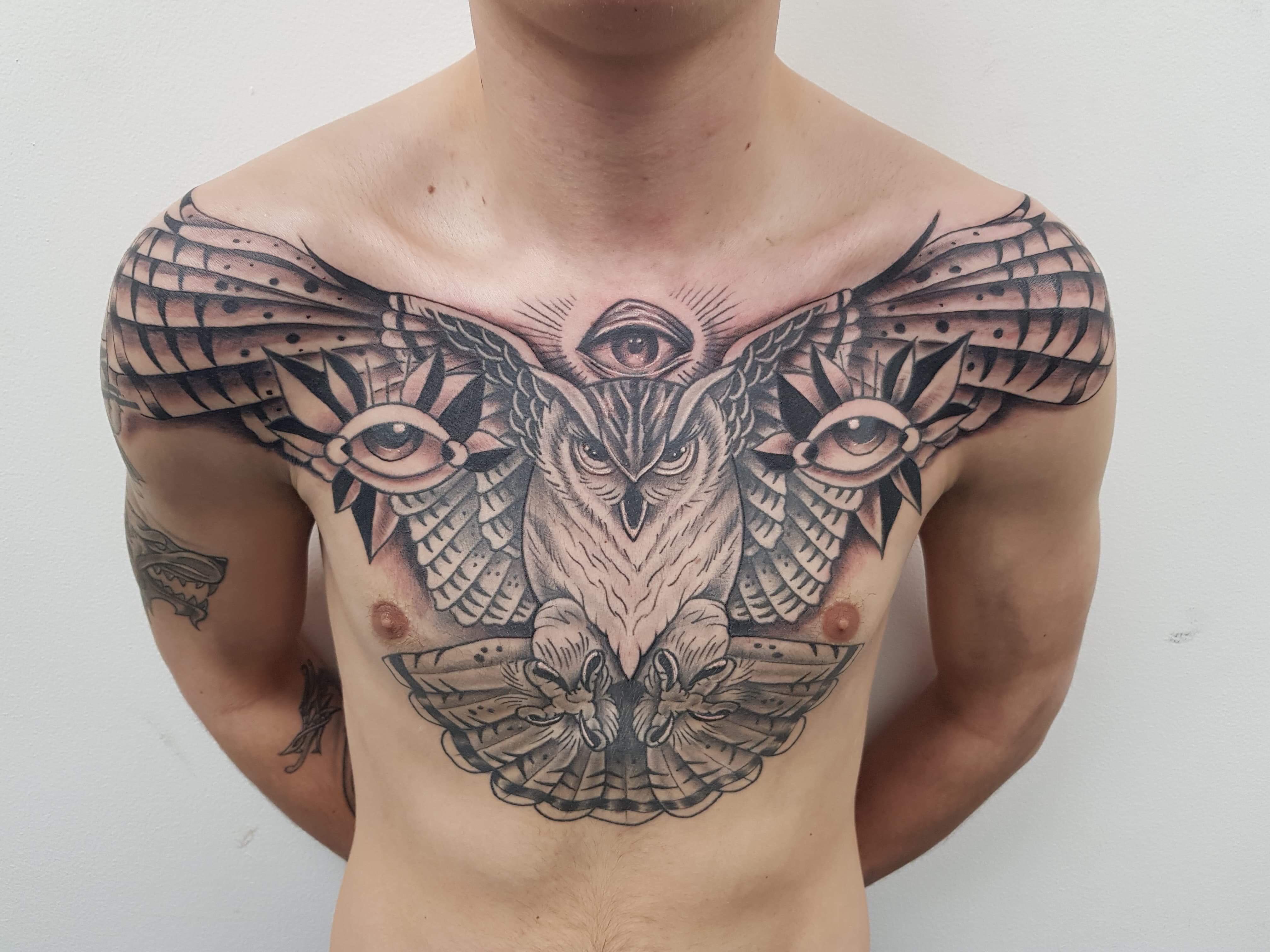 owl chest tattoos for men 0021