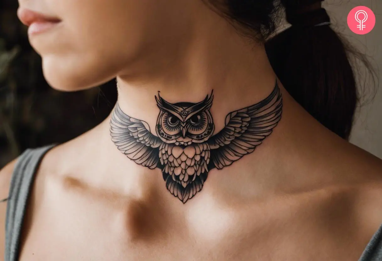 owl neck tattoos for men 0034