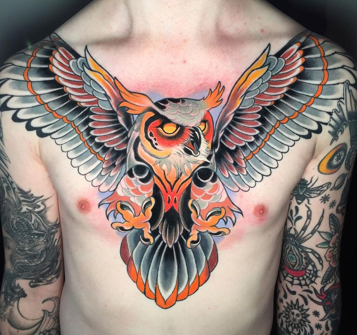 owl neck tattoos for men 0063