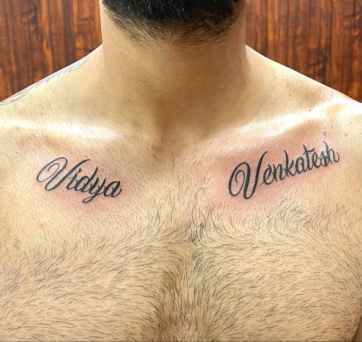 personalized chest name tattoos for men