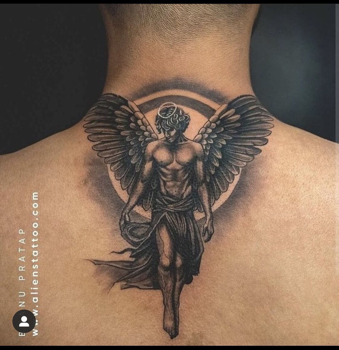 popular angel neck tattoos for men