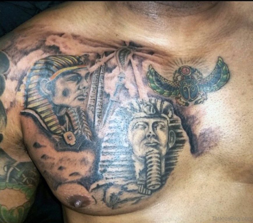 popular black Egyptian chest tattoos for men