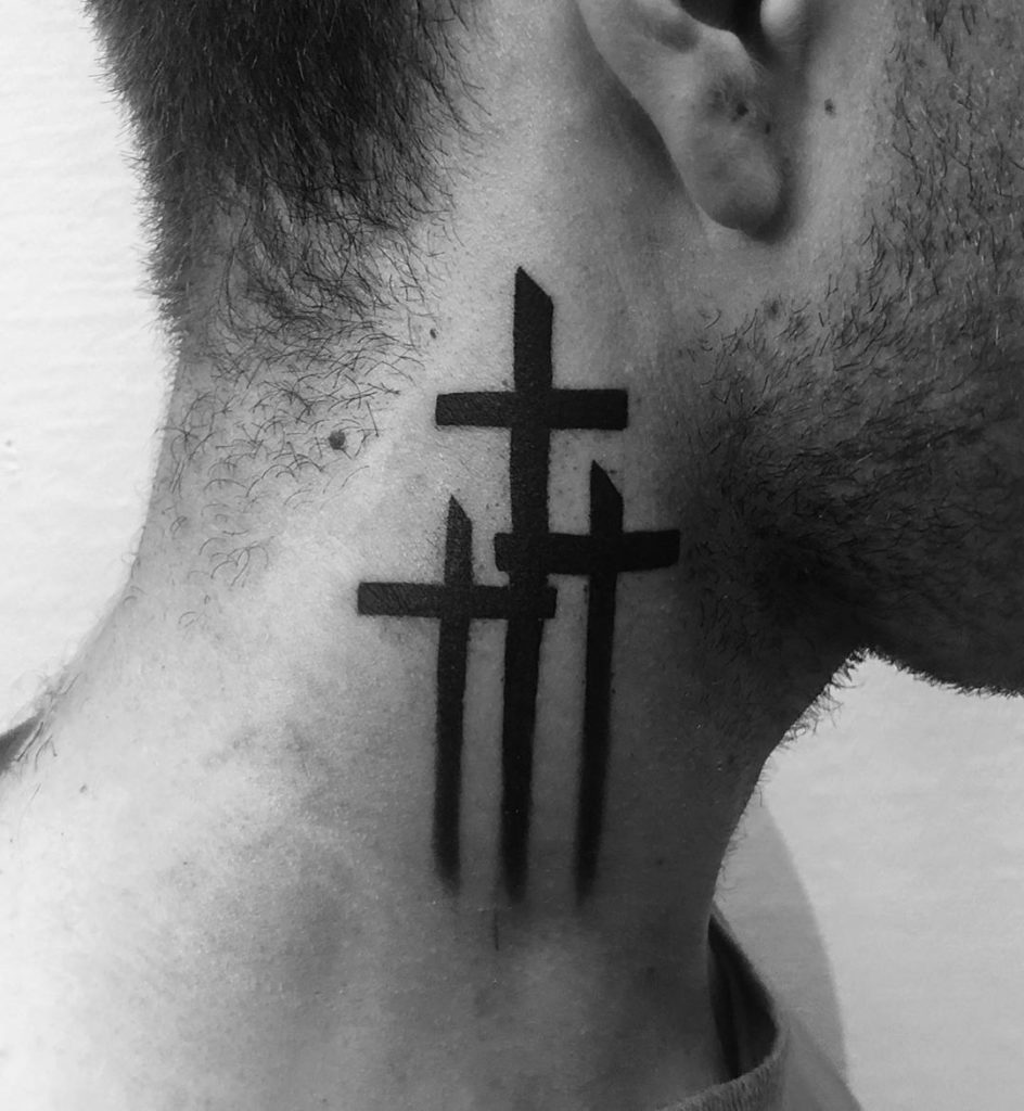 popular Cross neck tattoos for men