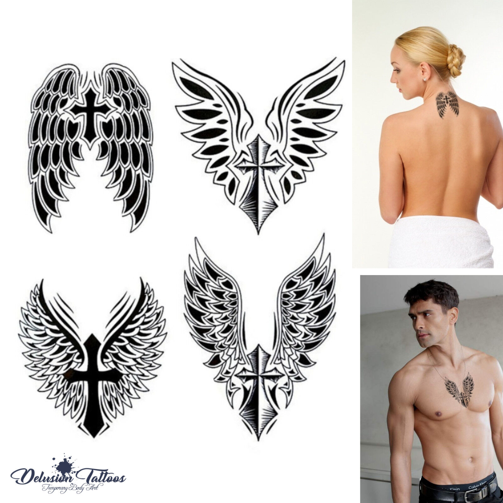 popular Cross with wings tattoos for men