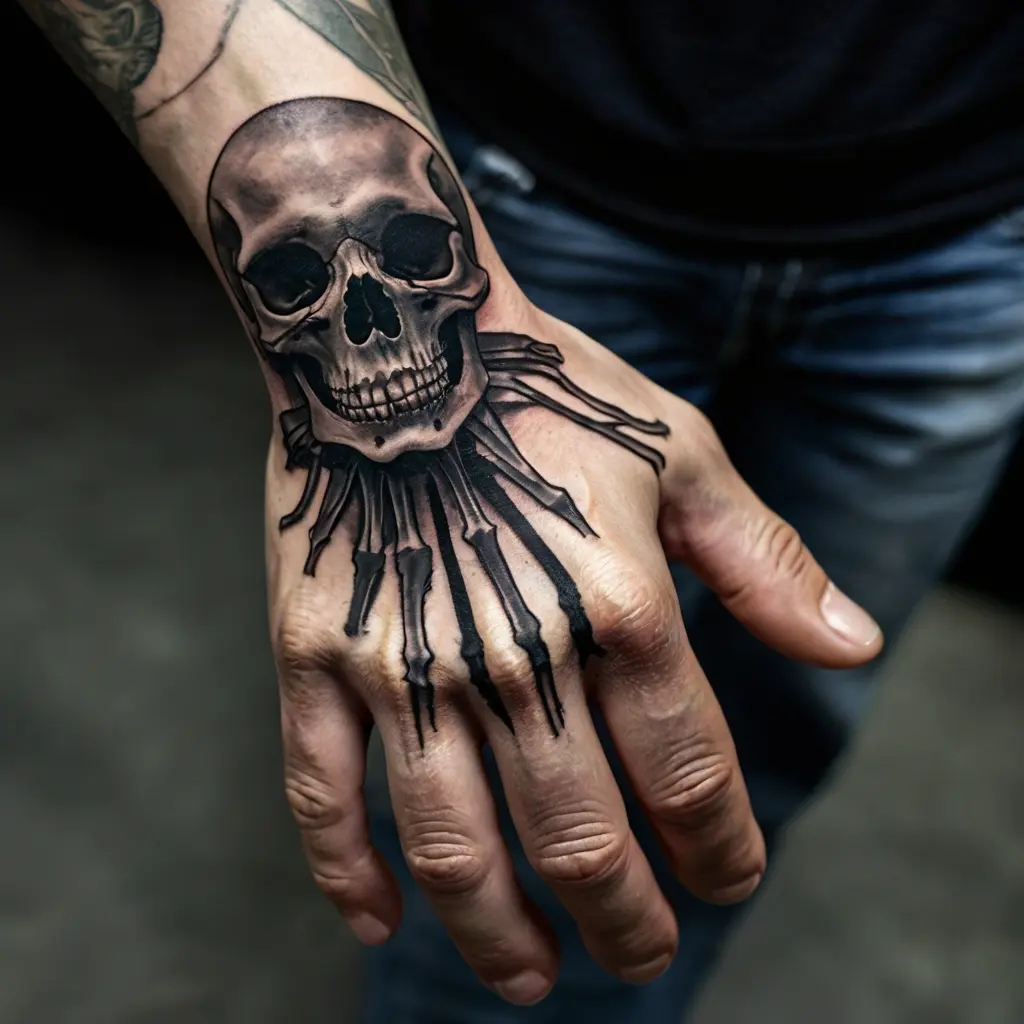 popular skull hand tattoos for men