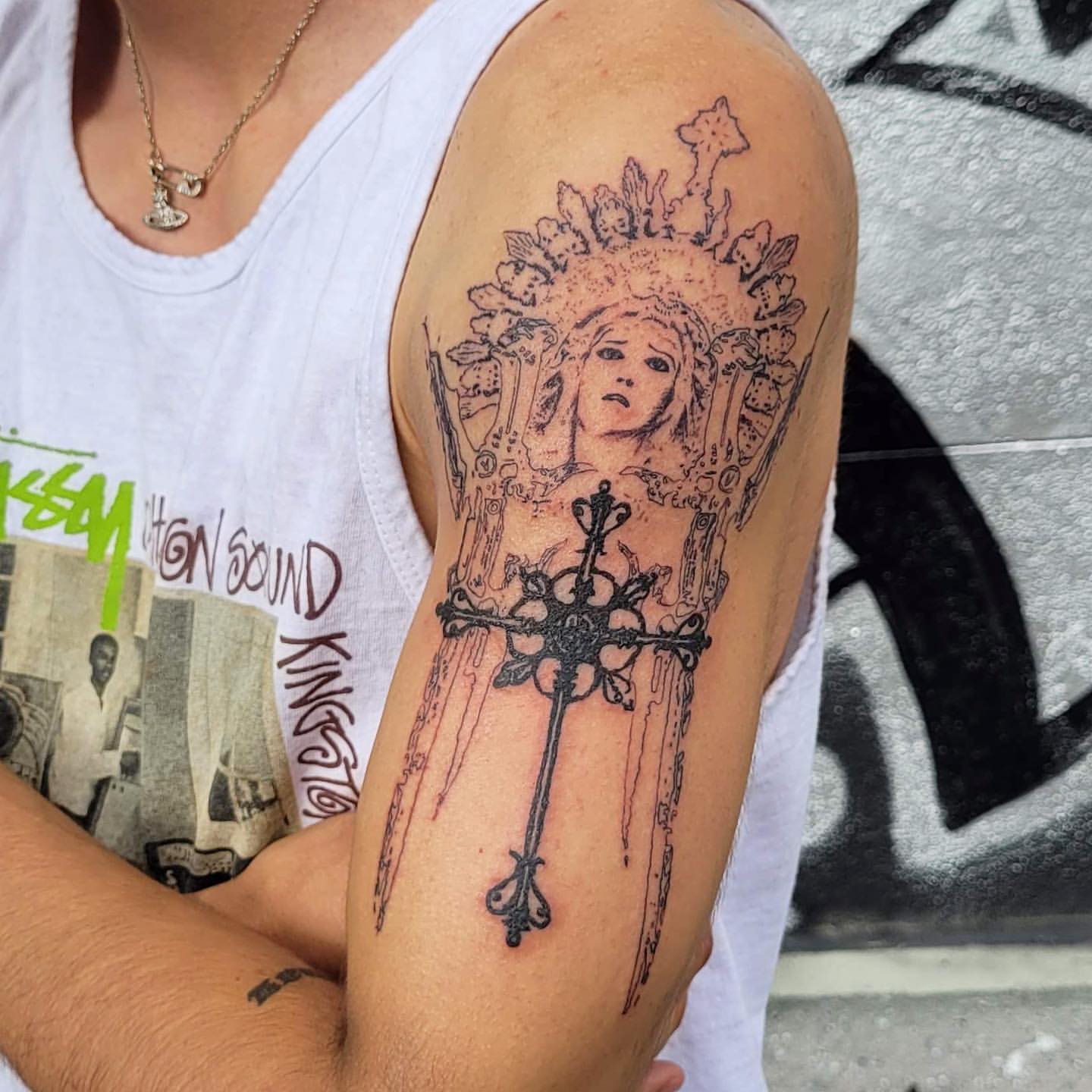 popular trends in religious shoulder tattoos for men