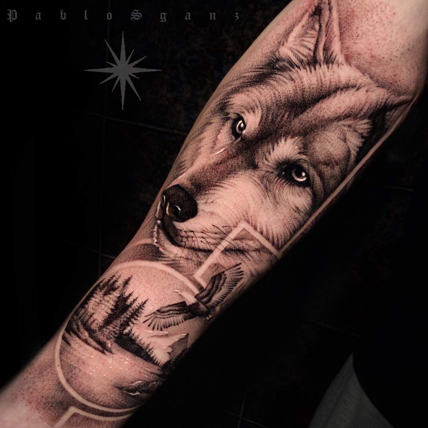 popular wolf forearm tattoos for men