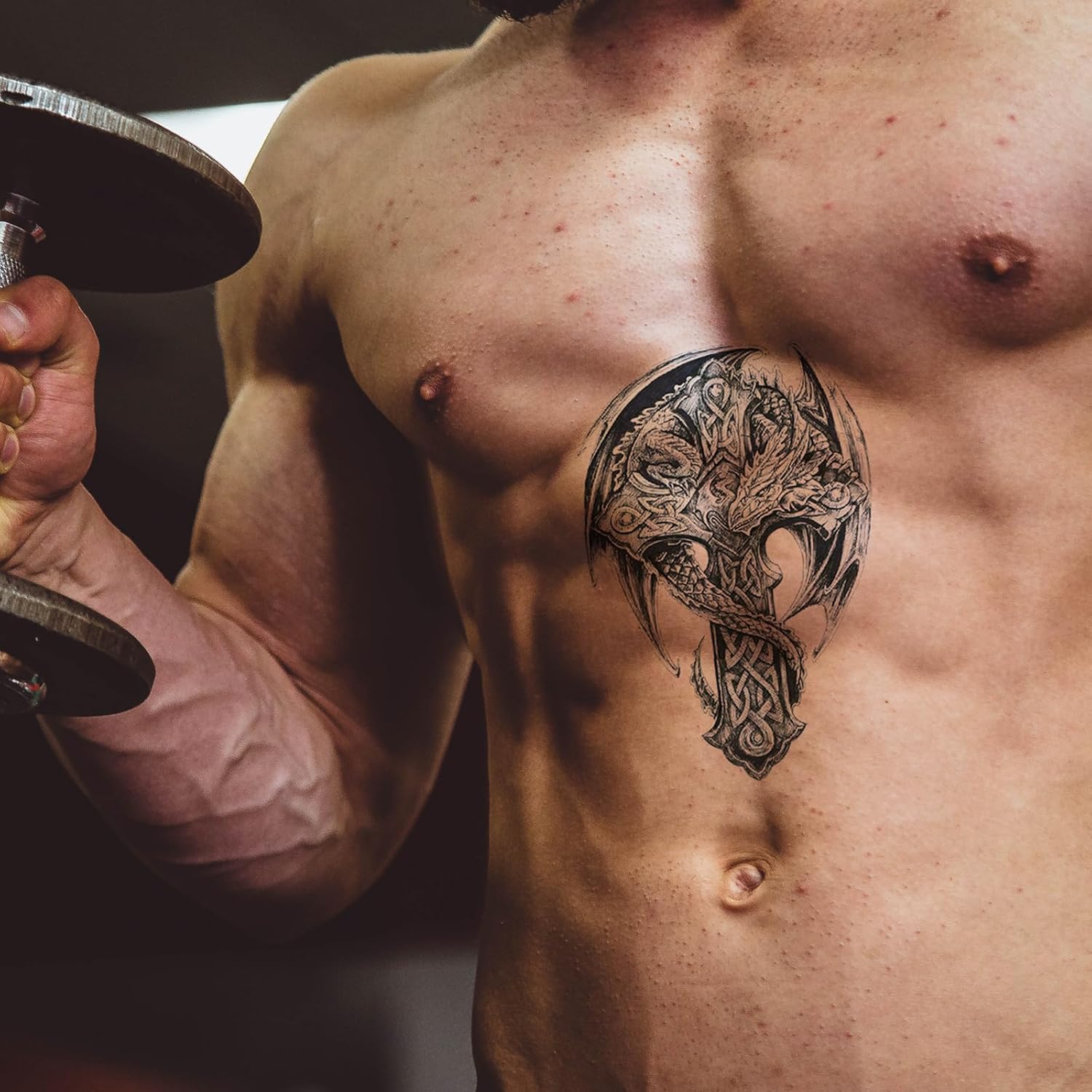 realistic warrior chest tattoos for men