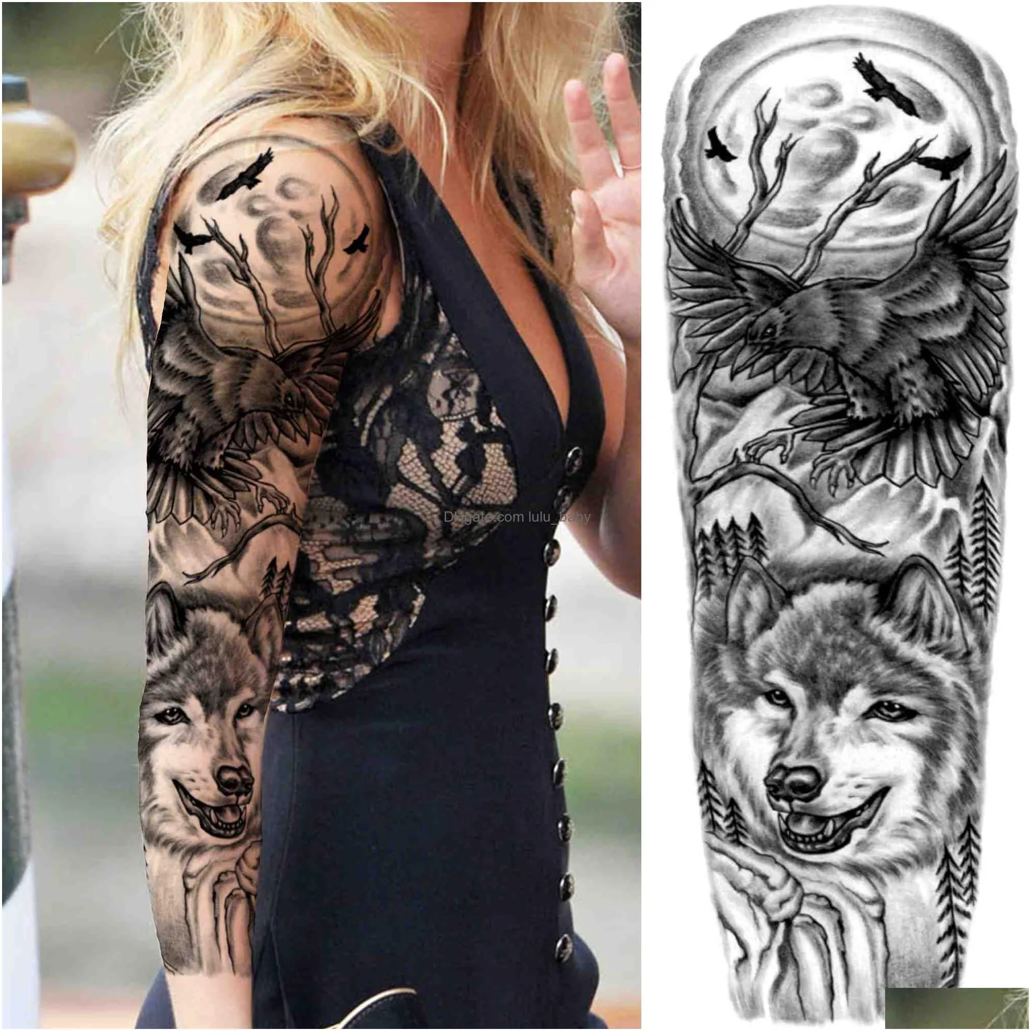 realistic wolf tattoo sleeve art for men