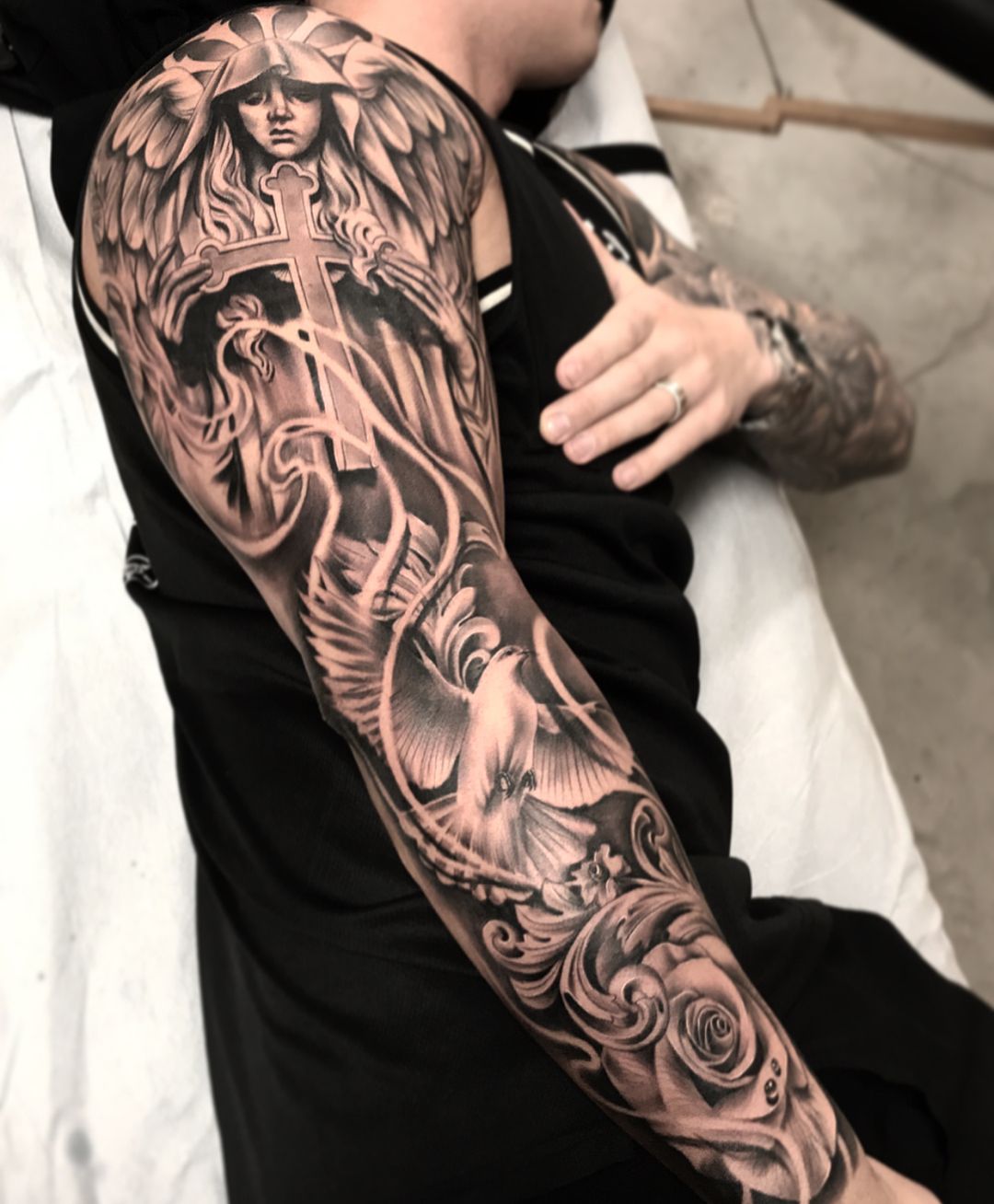 religious half sleeve tattoos for men 0066