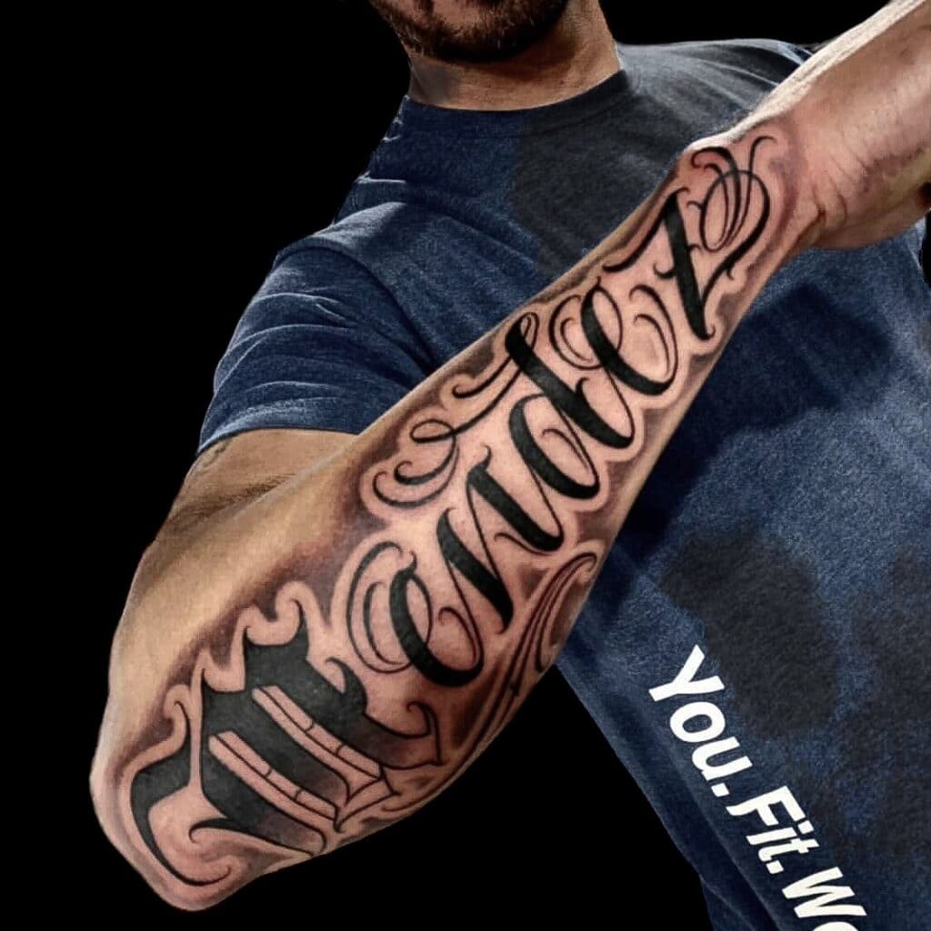 script outer forearm tattoos for men 0075