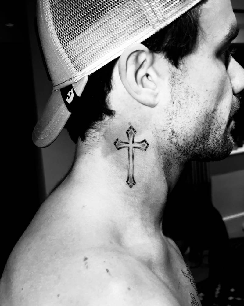 small Cross neck tattoos for men