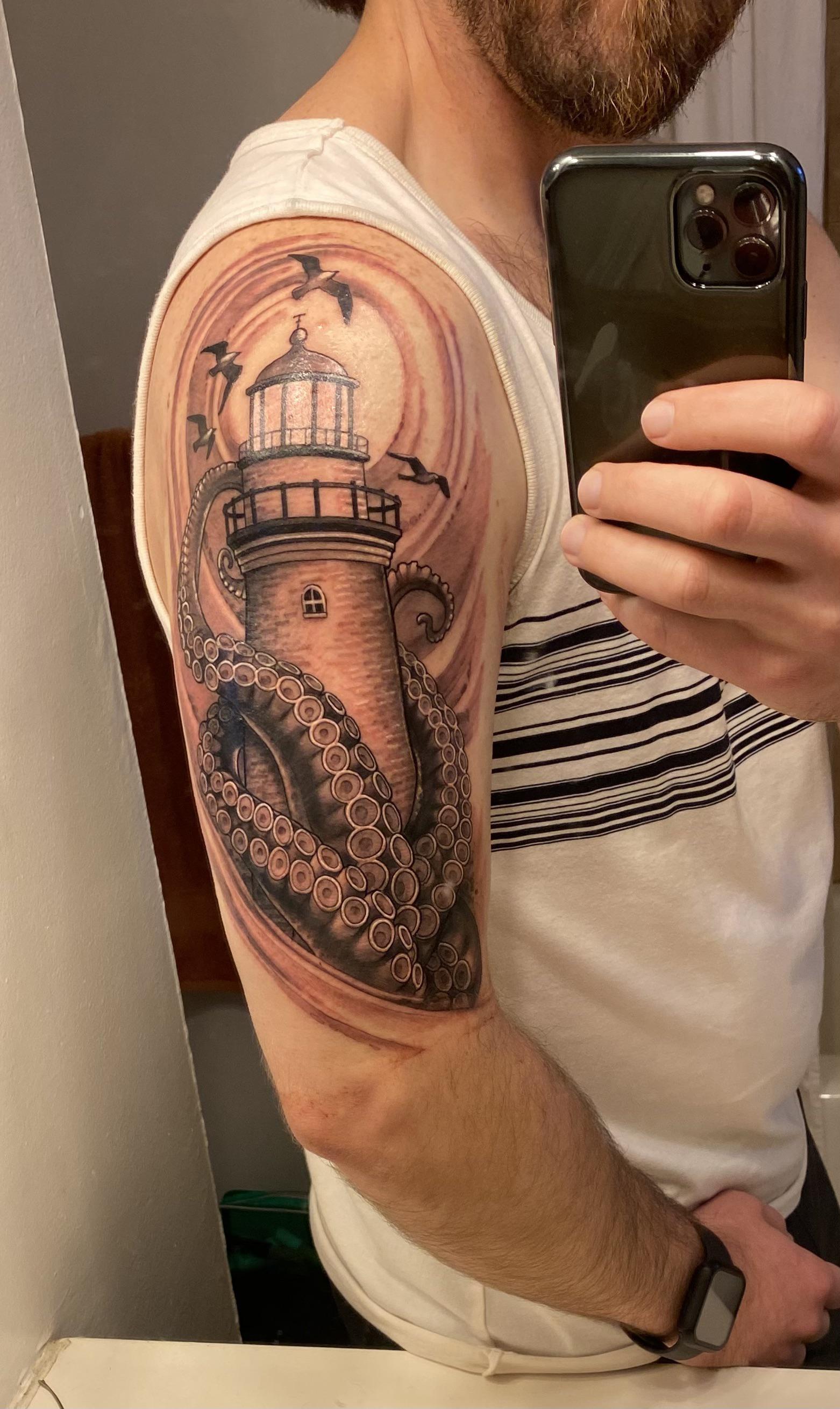 small lighthouse tattoos for men