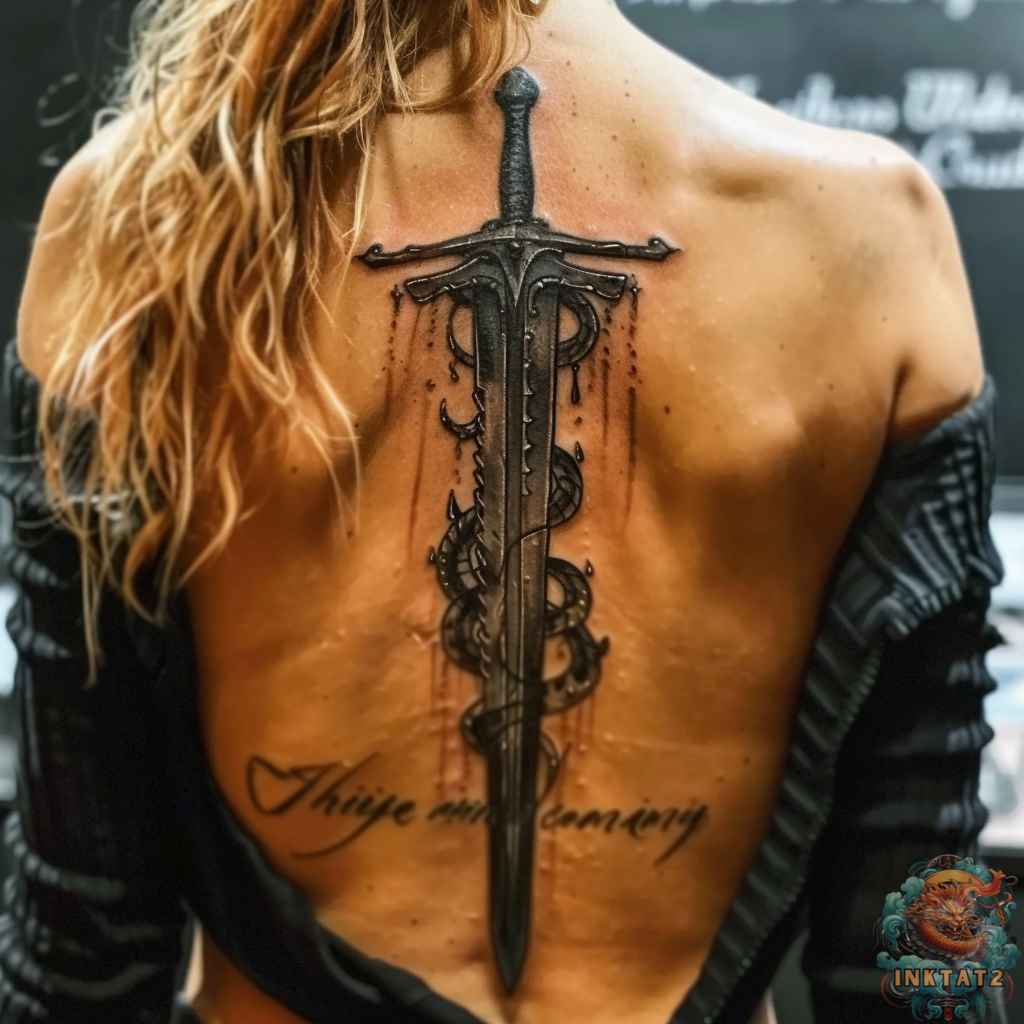 striking sword designs for men's back tattoos