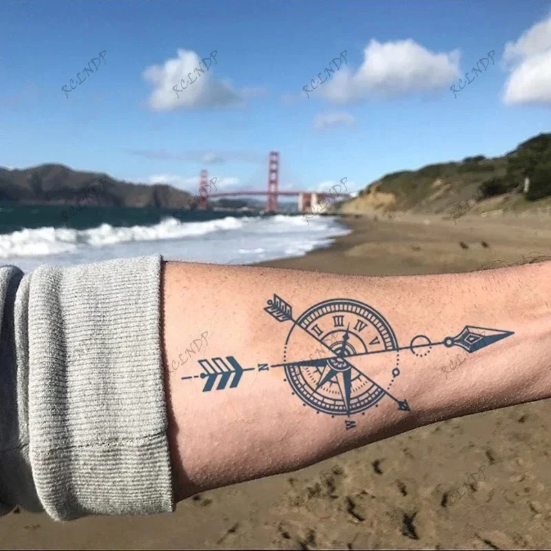 stylish arrow with compass tattoo inspiration for men