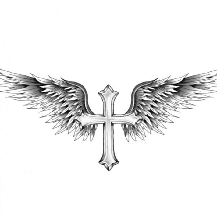 stylish Cross with wings tattoos for men