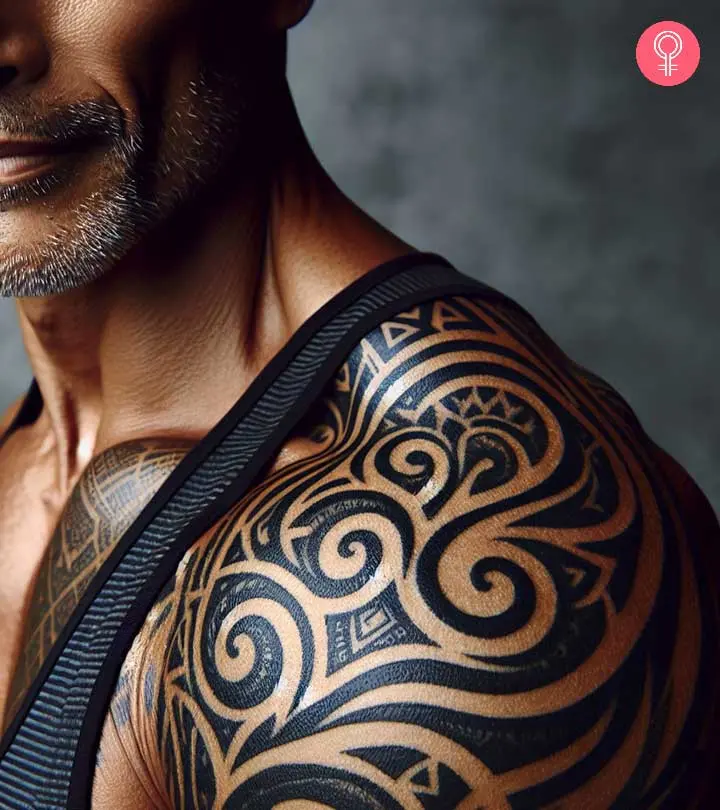 symbolic chest and shoulder tattoos for men.