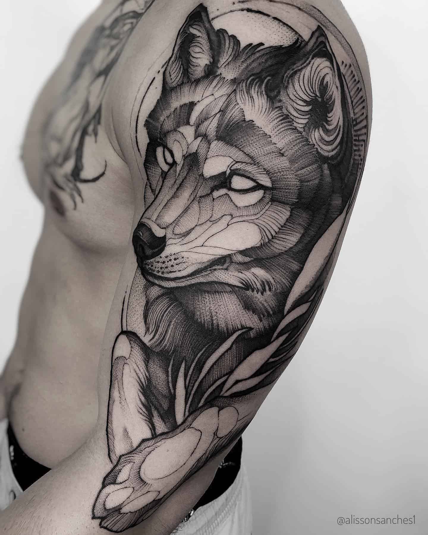 symbolic wolf tattoo sleeves for men