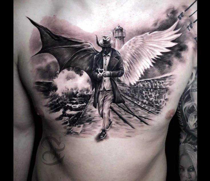 symbolism in Angel Demon tattoos for men.