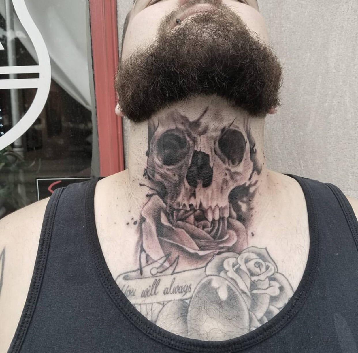 throat skull neck tattoos for men 0032