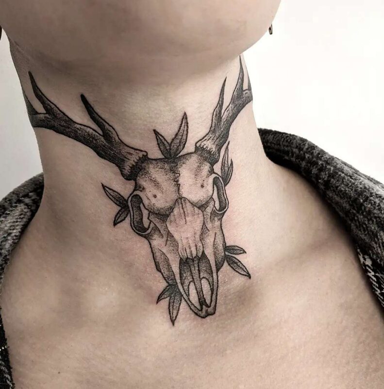 throat skull neck tattoos for men 0091