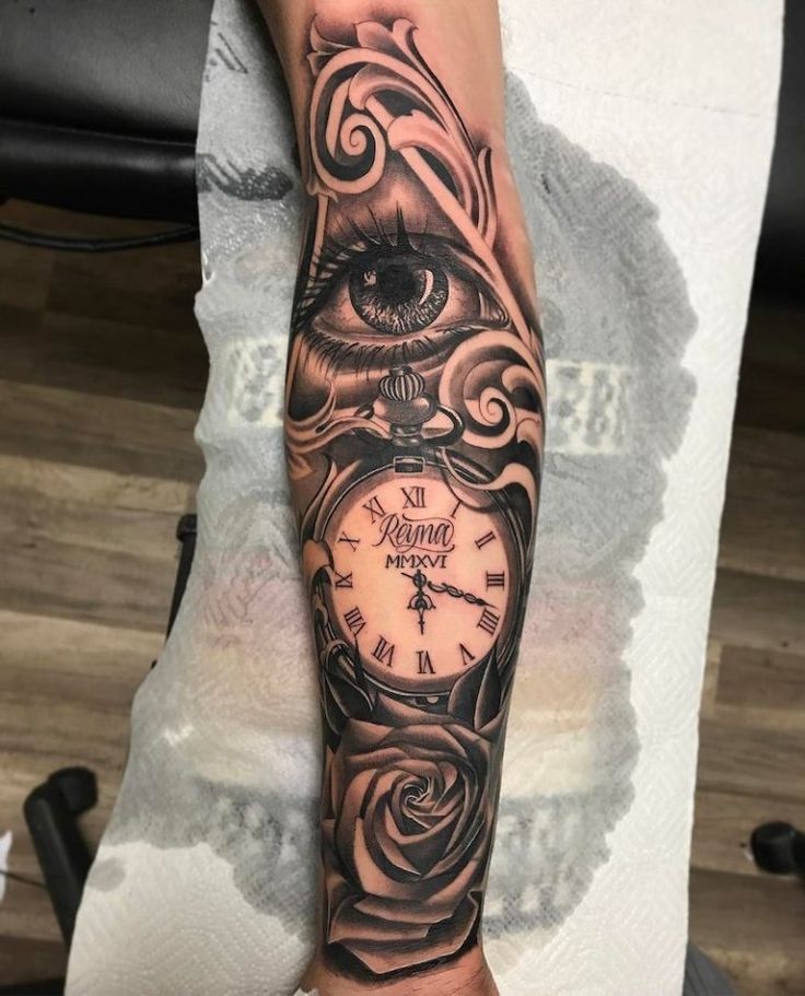 trendy clock inner forearm tattoos for men