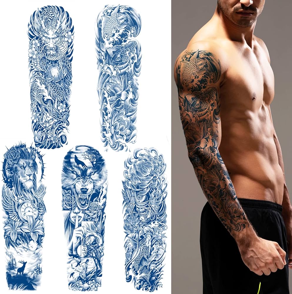 trendy colorful sleeve tattoos for men