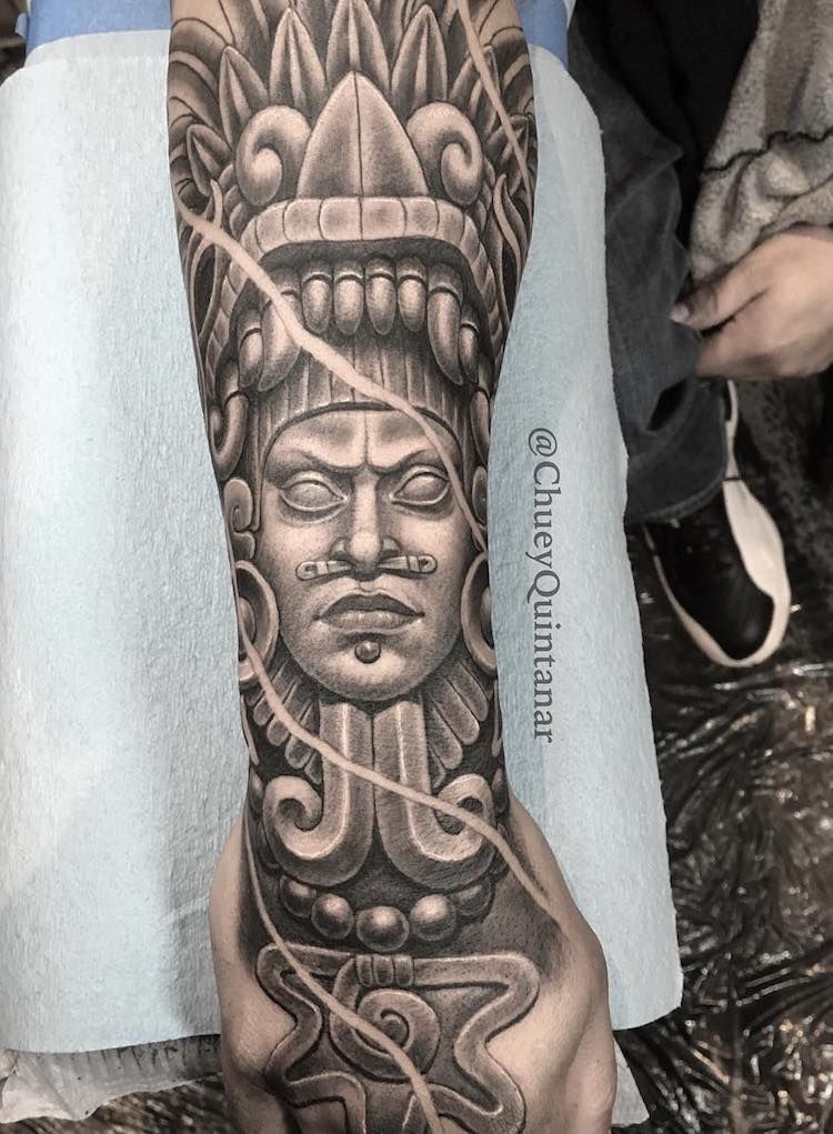 tribal aztec forearm tattoos for men