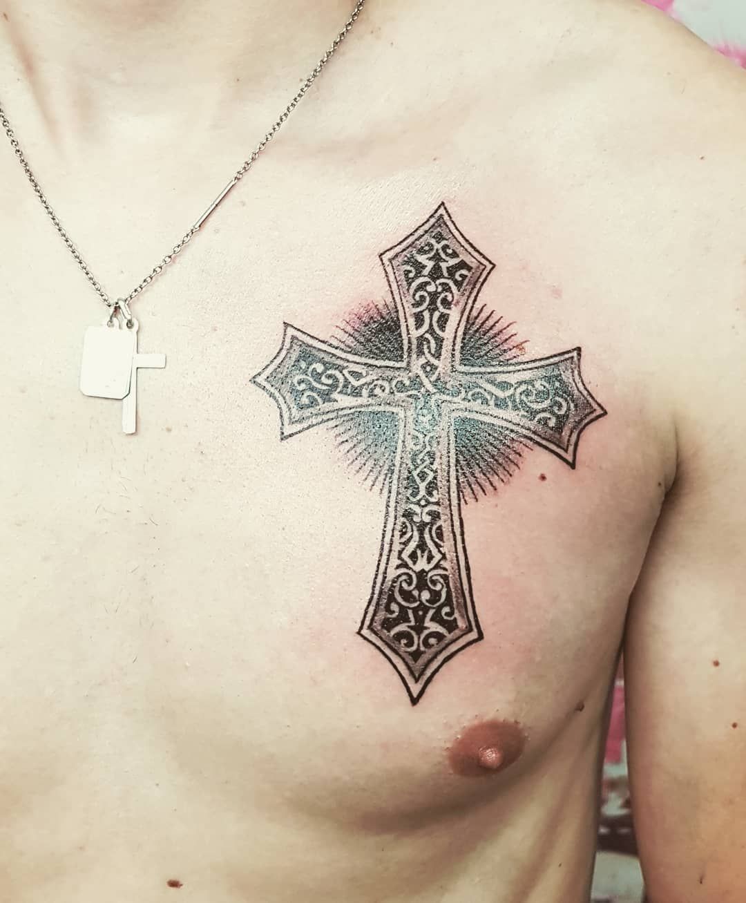 tribal Cross tattoos for men chest.