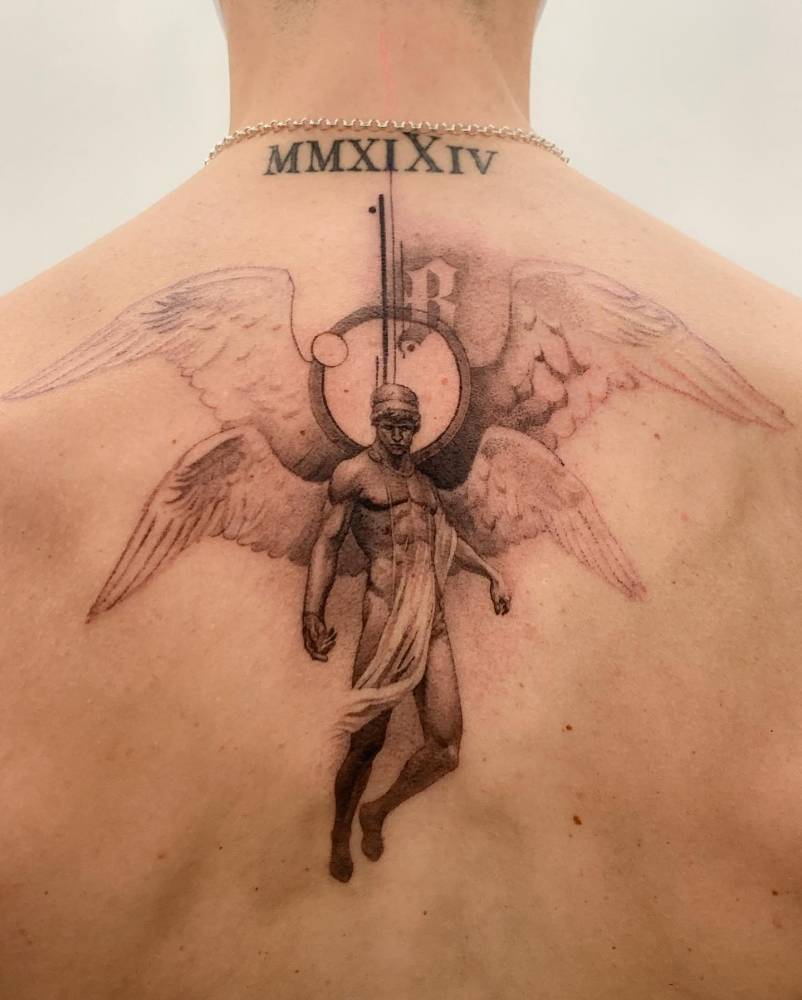 unique angel back tattoos for men