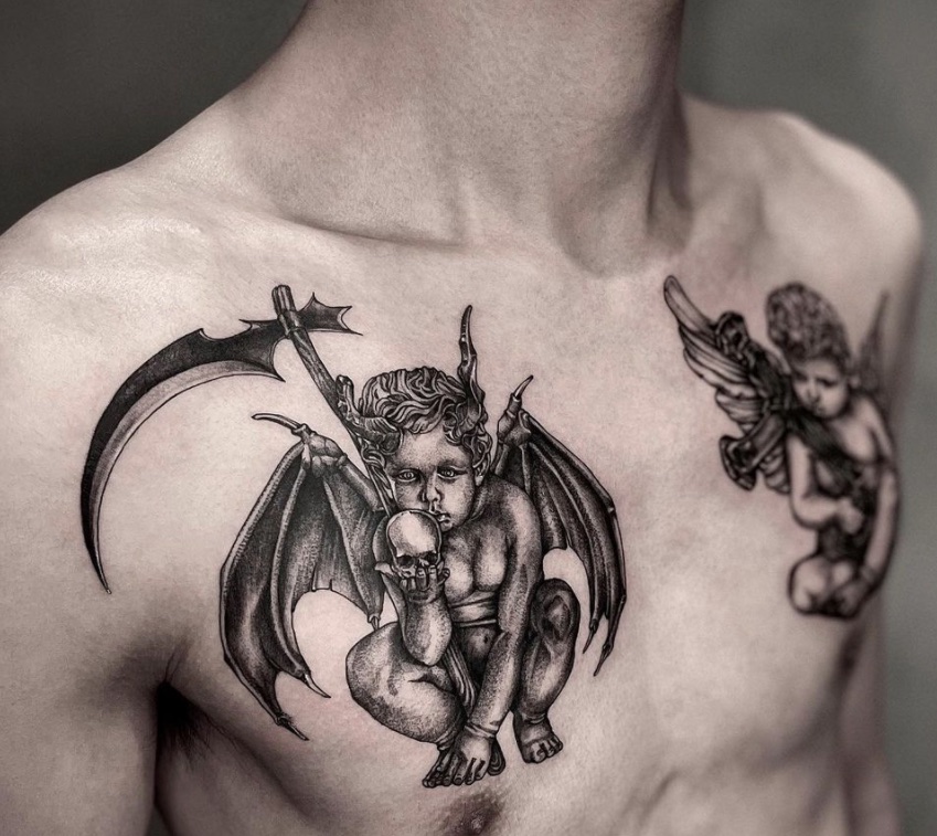 unique Angel Demon tattoos for men