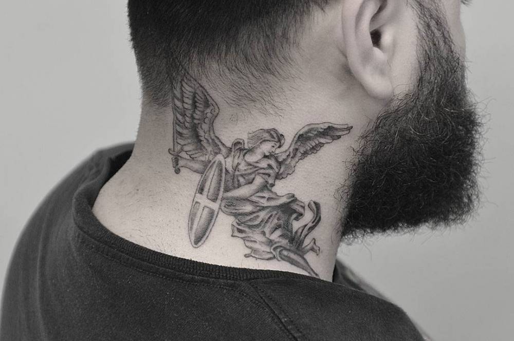 unique angel neck tattoos for men