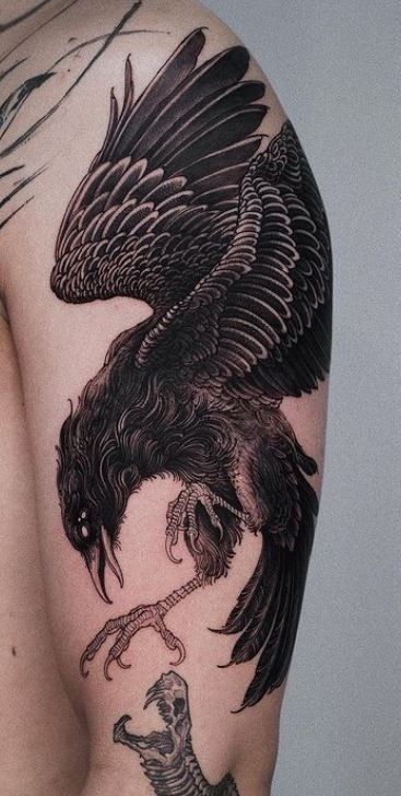 unique crow tattoos for men