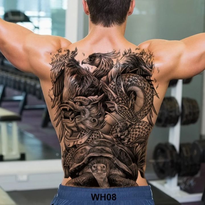 unique lion back tattoos for men