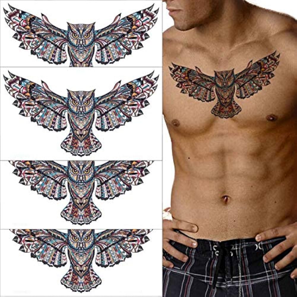 unique owl chest tattoos for men